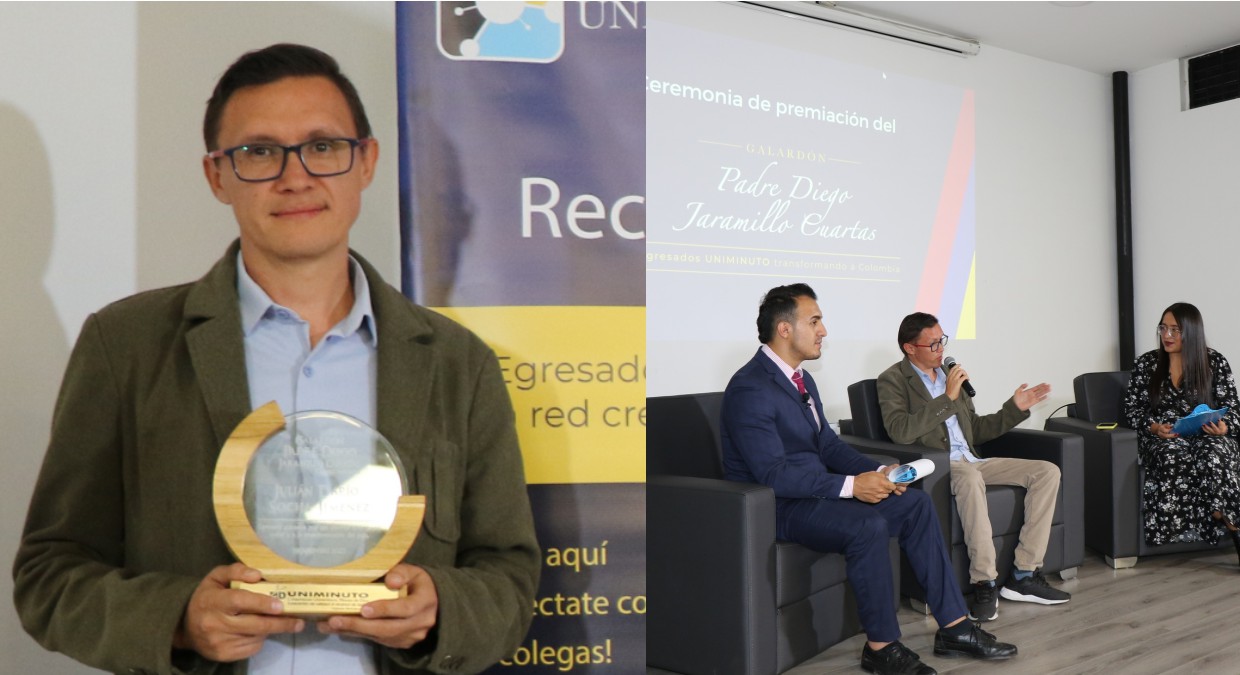 Julián Socha recibiendo el Galardon Padre Diego Jaramillo de Uniminuto Julián Socha recibiendo el Galardon Padre Diego Jaramillo de Uniminuto